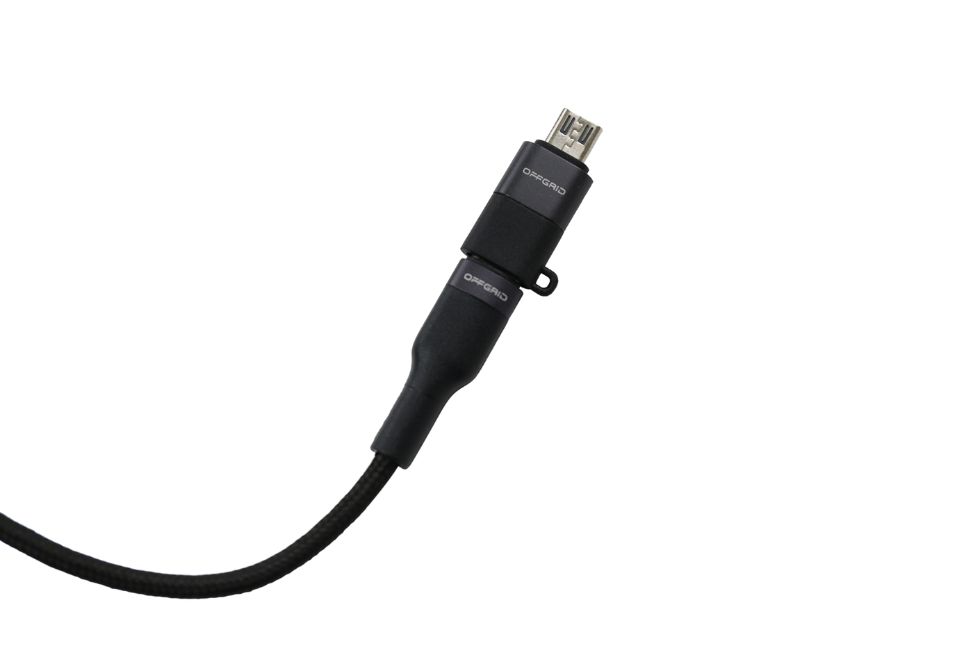 Black USB cable with connectors on a white background